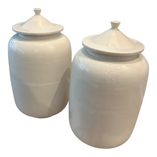 White Large Ceramic Urns With Lids Each Sold Separately For Sale