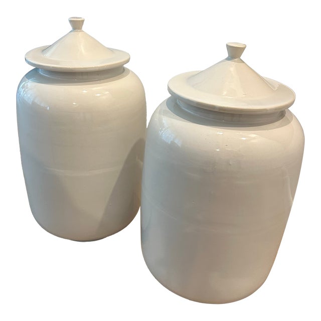 White Large Ceramic Urns With Lids Each Sold Separately For Sale