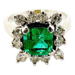 1950s One 14k White Gold Emerald and Diamond Ring Size 4.5 For Sale