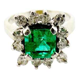 1950s One 14k White Gold Emerald and Diamond Ring Size 4.5