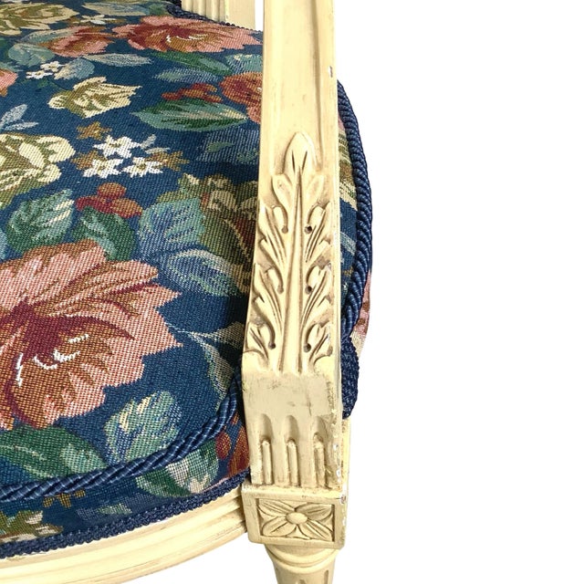 Louis XVI Style Painted Fauteuil, Vintage French Provincial Armchair For Sale - Image 10 of 18