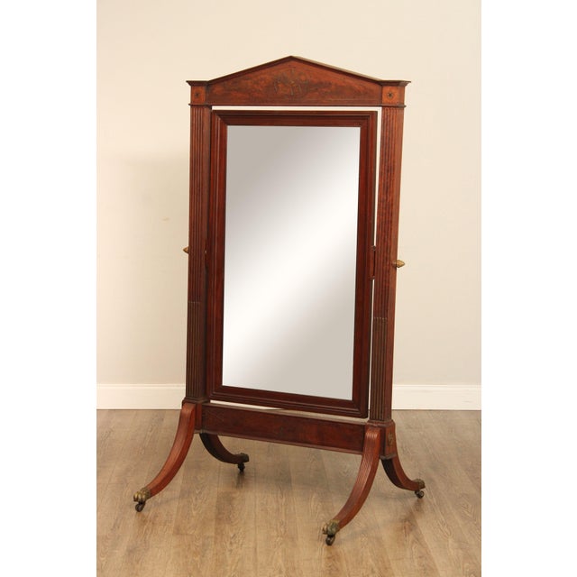 Antique 19th Century Empire Style Mahogany Cheval Mirror On Brass Paw Feet For Sale - Image 9 of 12