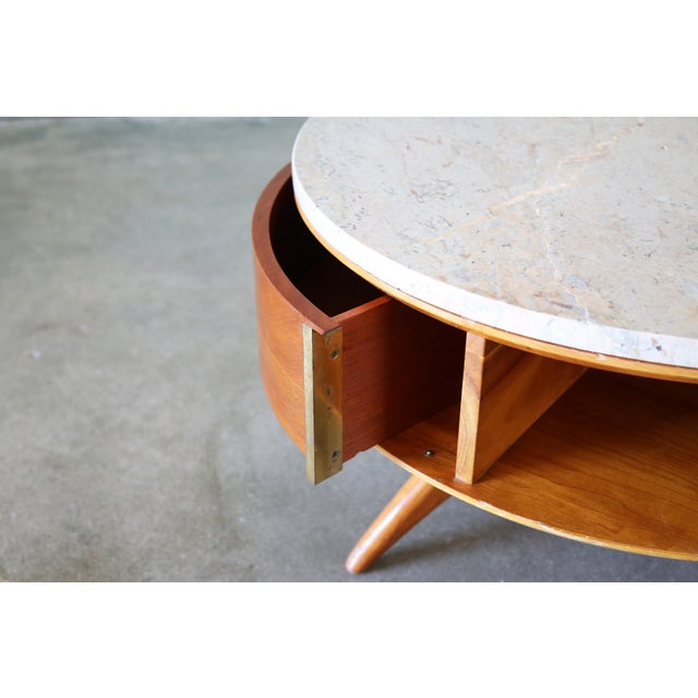 1953 Attributed Vladimir Kagan for Kagan Dreyfus Revolving Table Marble Cherry For Sale - Image 4 of 16
