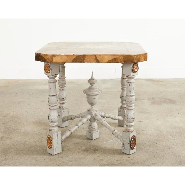 Louis XIV Style Center Table Painted by Artist Ira Yeager For Sale - Image 11 of 13