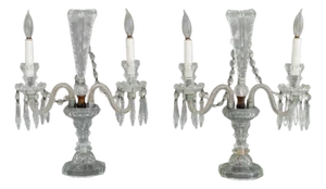 Victorian Style Cut Crystal Candelabra, Pair