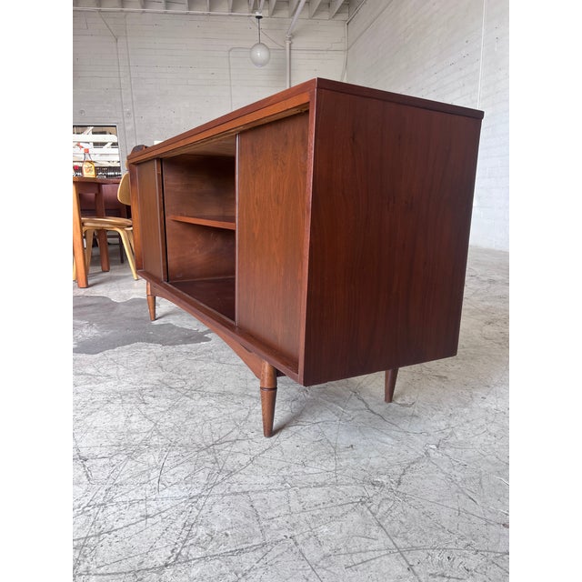 Brown Refinished Vintage Open Cabinet Walnut Credenza For Sale - Image 8 of 9