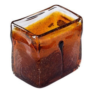 Mid Century Rectangular Dark Amber Murano Vase For Sale