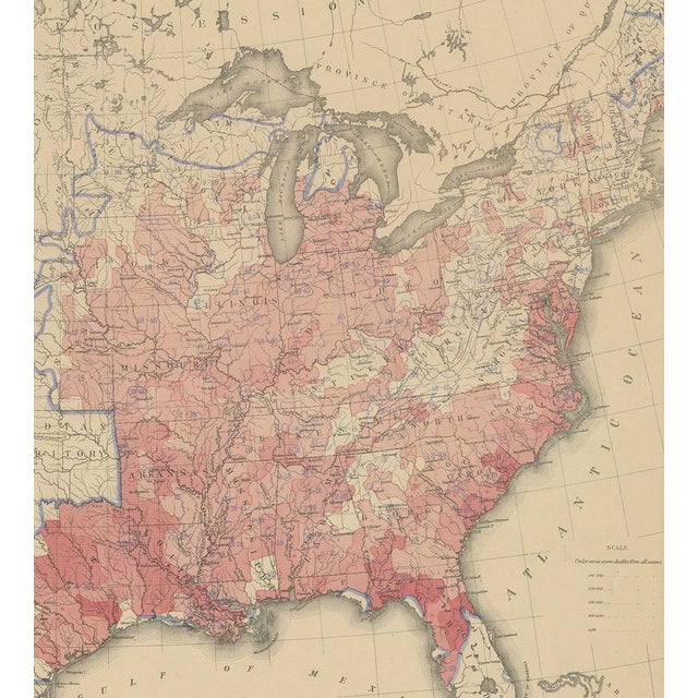 Antique Chart of the US Malarial Deaths, 1874 For Sale - Image 3 of 5