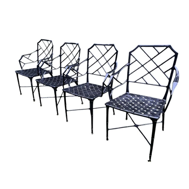Black Late 20th Century Set of 4 Chinoiserie Calcutta Brown Jordan Chairs Indoor Patio For Sale - Image 8 of 8