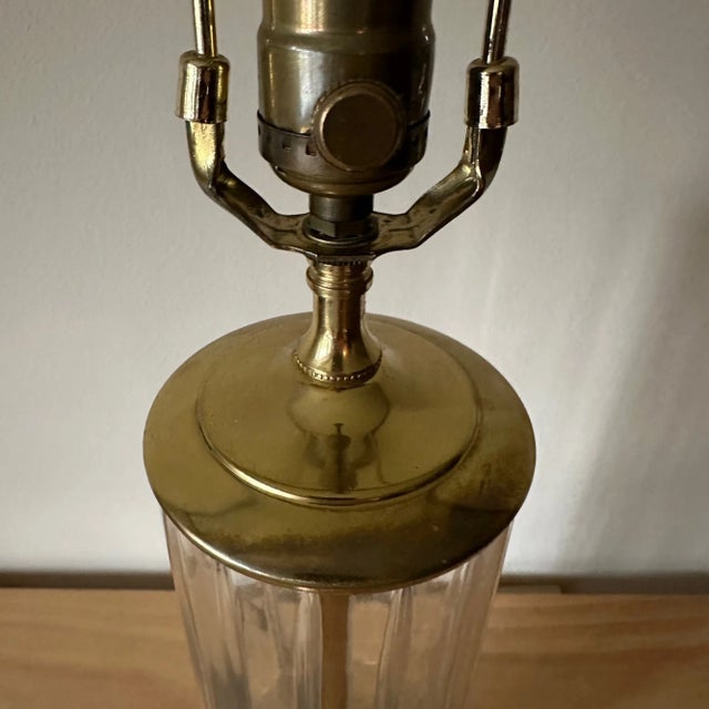 Vintage Brass and Cylinder Cut Glass Tall Buffet Lamp For Sale - Image 4 of 10