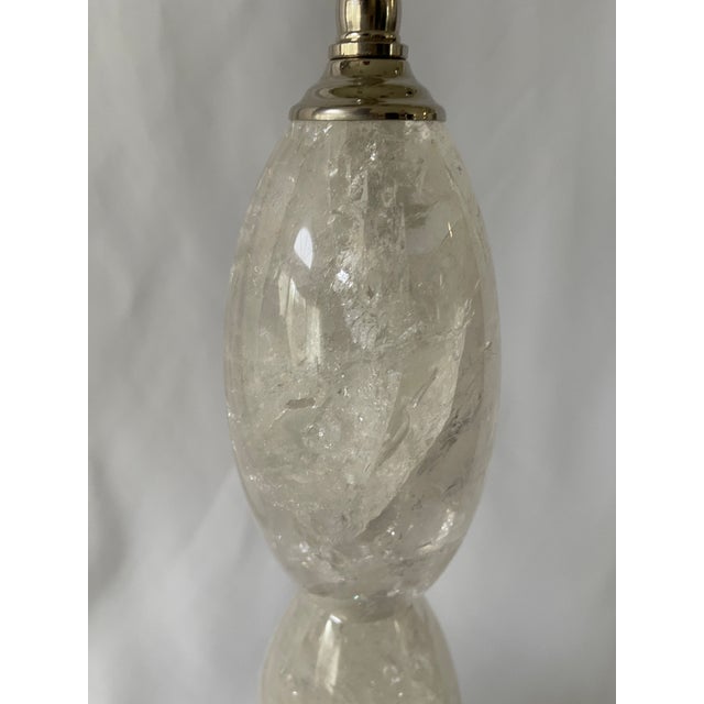 Contemporary Solid Rock Crystal Stacked Lamps With Nickel Hardware - a Pair For Sale - Image 9 of 11