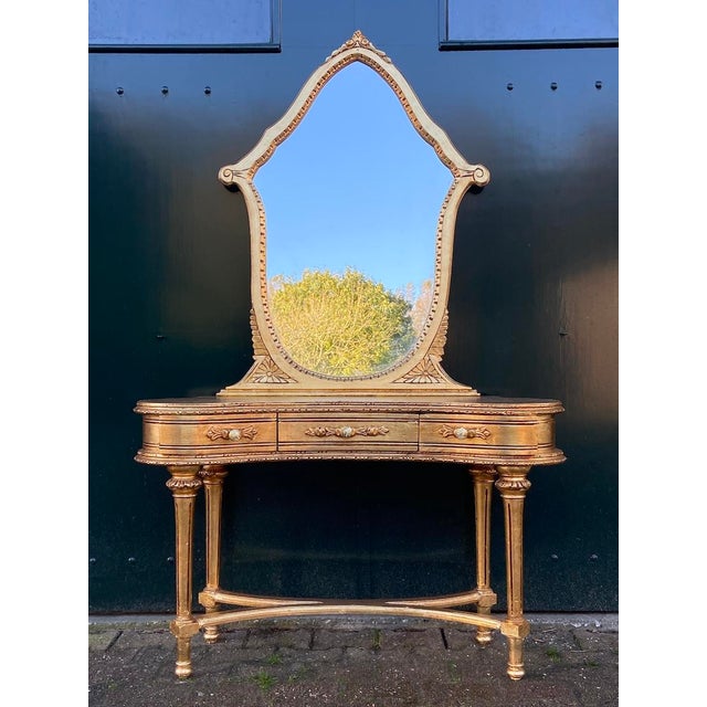 1940s French Louis XVI Gold Beech Vanity & Mirror Set - 2 PCS For Sale - Image 12 of 12