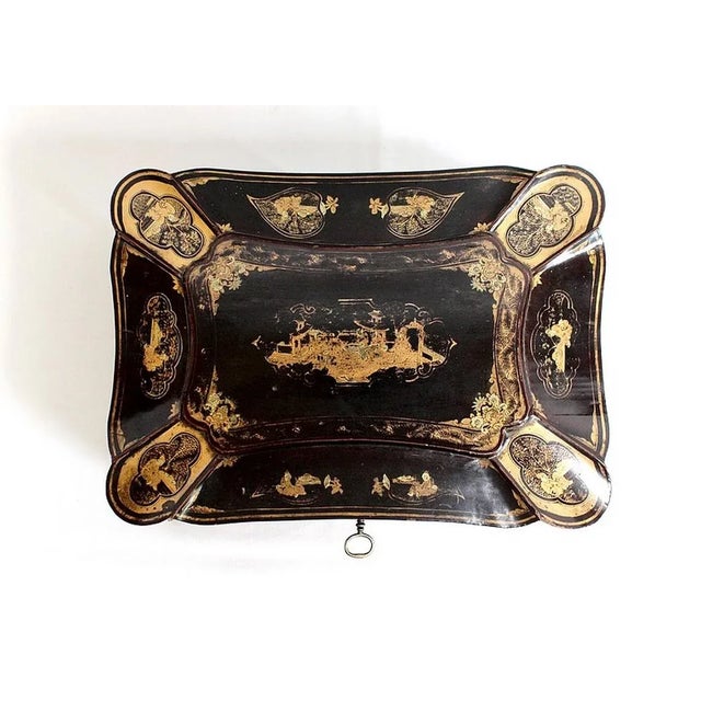 Large Napoleon III Japonaiserie Wooden Box Painted Black, Mid-19th Century For Sale - Image 5 of 18