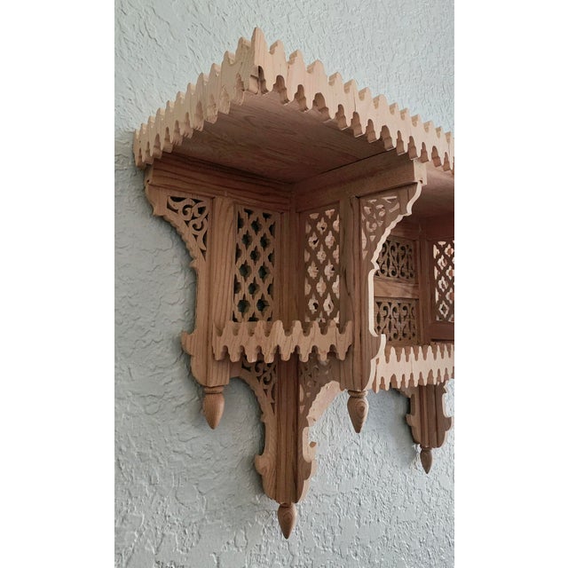 Handmade Moroccan Carved Wall Shelf – Natural Wood Finish For Sale - Image 11 of 12