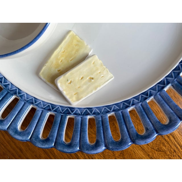 Blue Italian Chip & Dip Serving Platter-Mane Lion For Sale - Image 8 of 9