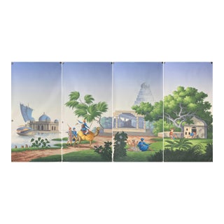 Chinoiserie-Inspired South Asian Landscape Wall Art, 4-Panel Set For Sale