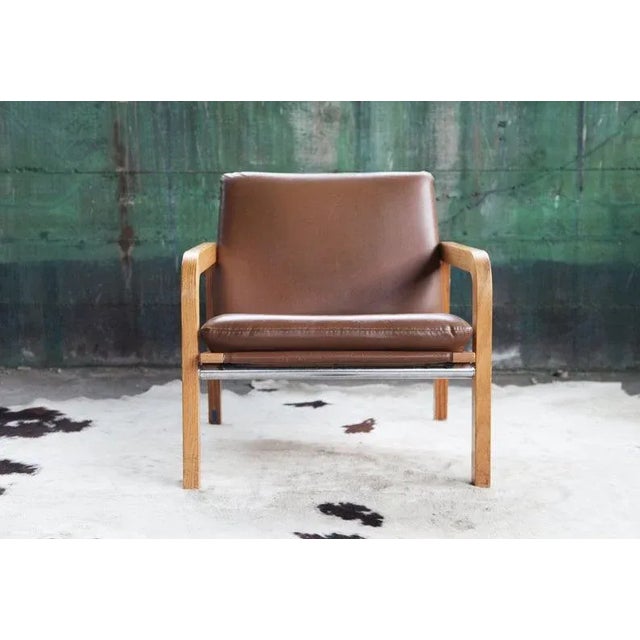 Metal Mid Century Thonet Oak Bentwood & Chrome Armchair For Sale - Image 7 of 11
