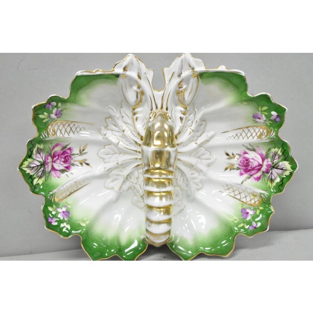 Antique Bavarian German Porcelain Gold Gilded Hand Painted Lobster Divided Dish by Joseph Schachtel. Circa Mid 20th...