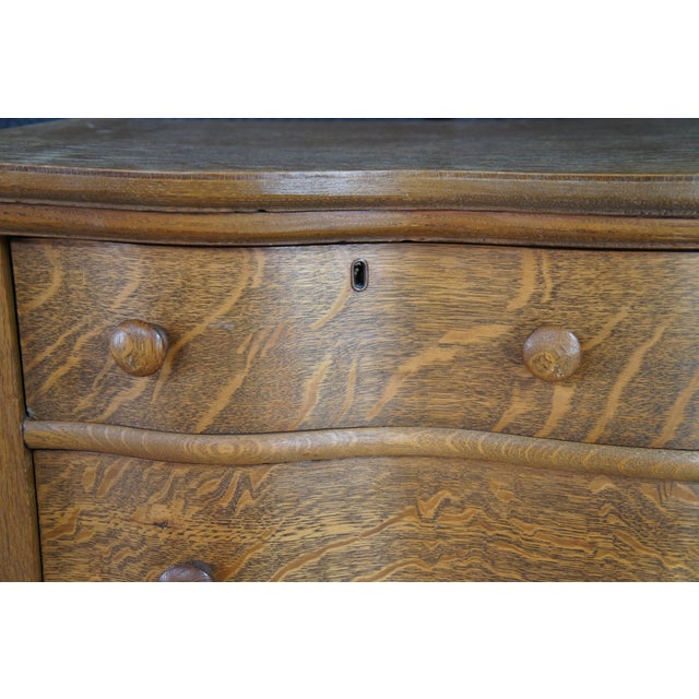 Antique Victorian Quartersawn Oak Serpentine Oxbow Dresser & Mirror Washstand For Sale - Image 12 of 12