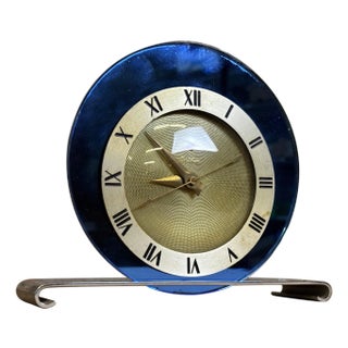 1930s Art Deco Blue Mirror Telechron Clock For Sale