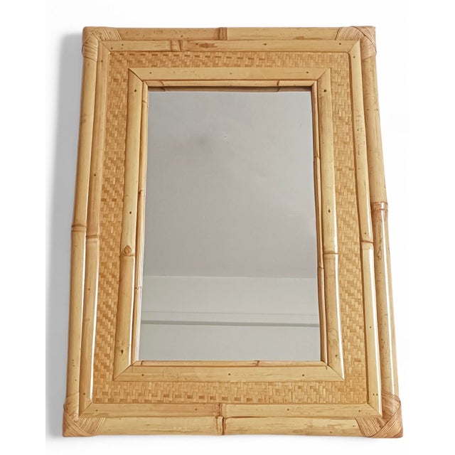 Christian Dior Midcentury Modern Bamboo and Woven Rattan Mirror, 1960s For Sale - Image 4 of 11