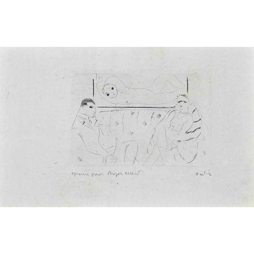 Marcel Vertès, Waiting Room, Nude, Etching and Drypoint, 1920 For Sale