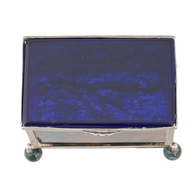 Blue Mid 20th Century Decorative 925 Silver Glass Moss Agate Trinket Box For Sale - Image 8 of 13