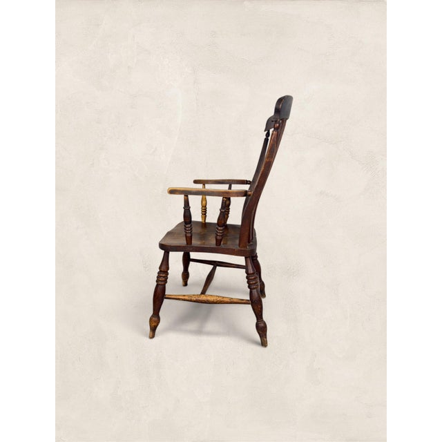 Antique English Elm and Ash Lath-Back Windsor Armchair For Sale - Image 4 of 7