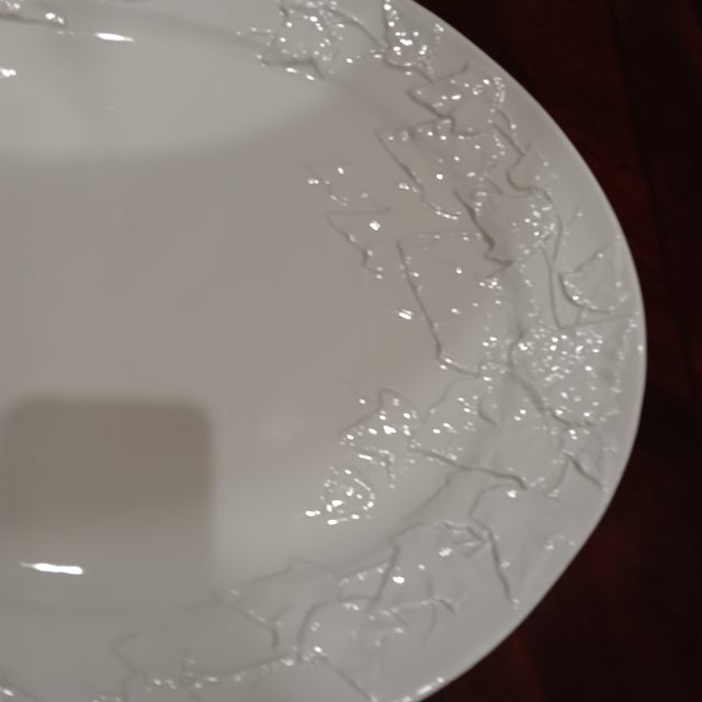 Large Vintage White Oval Ceramic Platter With Embossed Leaf Design. Made in Italy For Sale In Chicago - Image 6 of 13