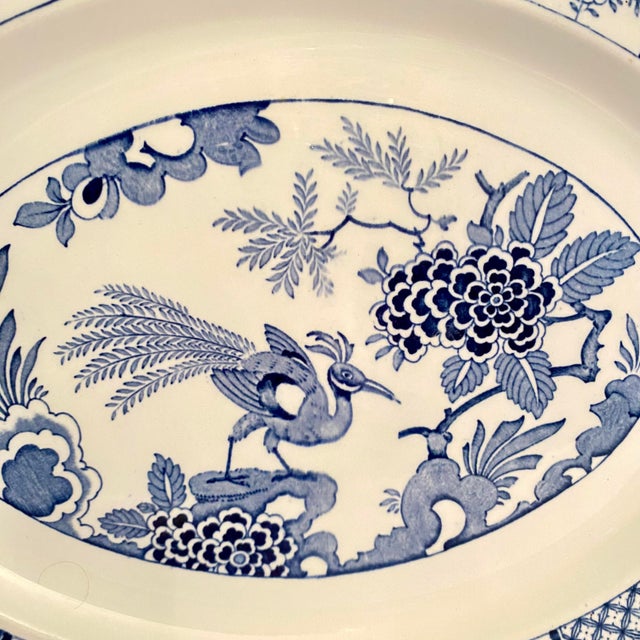 English Antique Blue and White Platter Made in England by Wood & Sons Yuan Pattern Circa 1927 For Sale - Image 3 of 7
