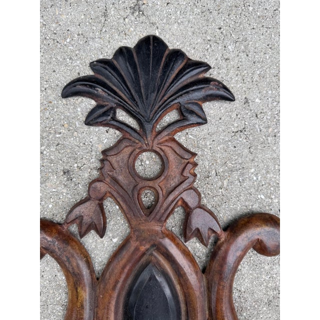 Gothic Antique Spanish Revival Cast Iron Double Arm Wall Sconces, a Pair For Sale - Image 3 of 9