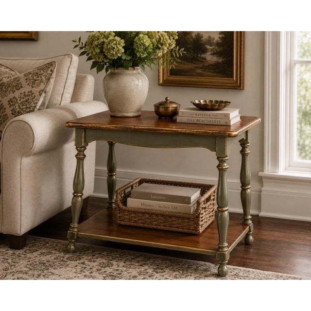 English Mid 20th Century Old Chapel™ Manor House Accent Table | Sagewood™, Walnut & Gold For Sale - Image 3 of 3