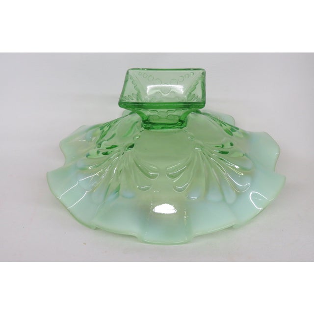 Jefferson Glass Beaded Fan Style Green Opalescent Candy Dish Square Foot 4566b For Sale - Image 13 of 13