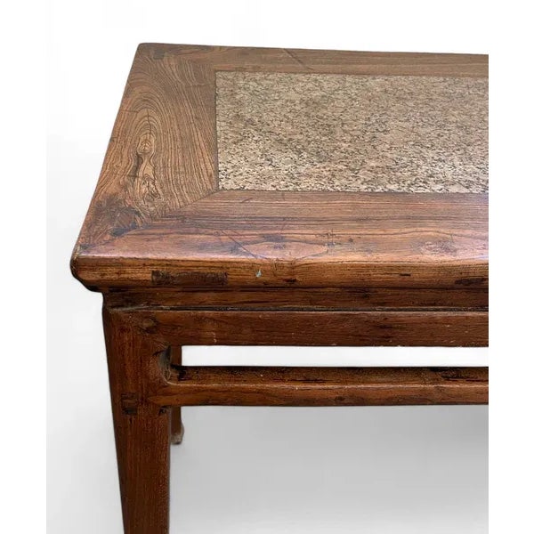 Coffee Antique Chinese Small Console or Wine Table With Marble Insert Top, 36" Inch Long For Sale - Image 8 of 11
