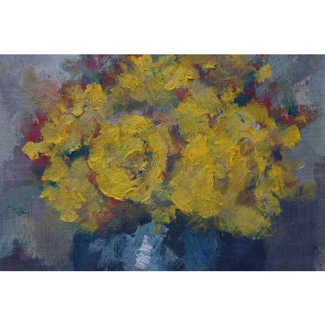 1920s Still Life with Yellow Flowers in a Vase, Ca. 1930-1950, 1920s, Oil on Canvas & Wood For Sale - Image 5 of 11