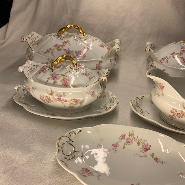Vintage French Limoges Serving Set Pink and Baby Blue Sprays of Flowers - Set of 7 For Sale In Chicago - Image 6 of 12