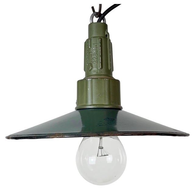 Industrial Petrol Enamel Military Pendant Lamp with Cast Aluminium Top, 1960s For Sale - Image 17 of 17