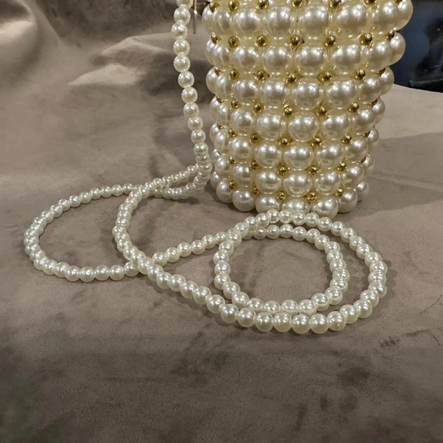 Metal 21st Century Never Used Faux Pearls and Brass Minaudière by Coppola E Toppo For Sale - Image 7 of 11