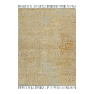 Rug & Kilim’s Farahan Style Transitional Rug in Gold and Blue All Over Pattern For Sale