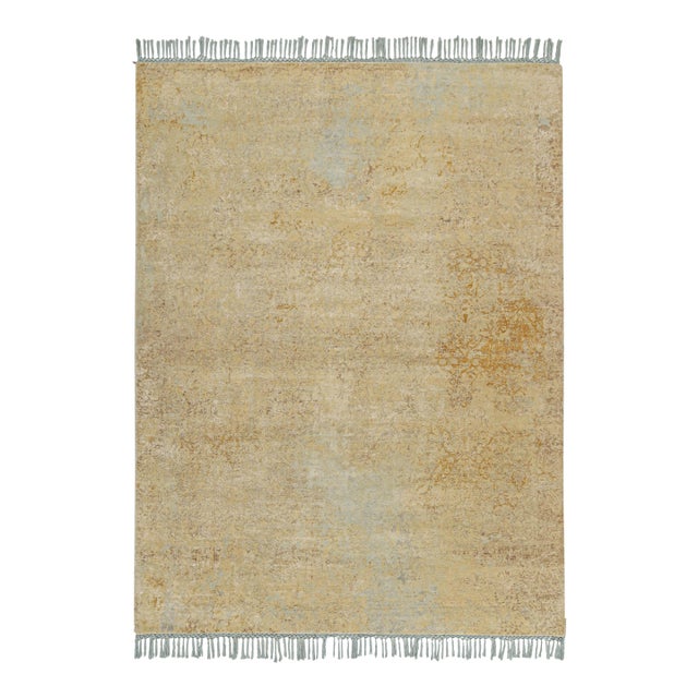 Rug & Kilim’s Farahan Style Transitional Rug in Gold and Blue All Over Pattern For Sale