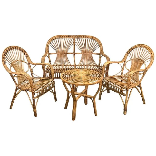 Mid-Century Italian Rattan & Bamboo Sofa, Armchairs & Coffee Table, 1960s, Set of 4 For Sale - Image 17 of 17