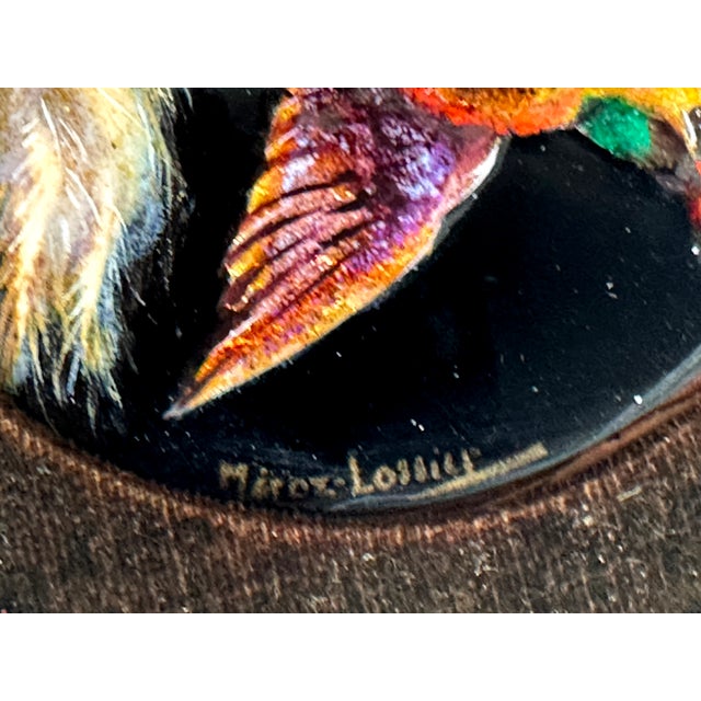 Miniature Enamel Medallion Paintings of a Bird and a Fish by Lossier,Switzerland, 1950s, Set of 2 For Sale - Image 3 of 9