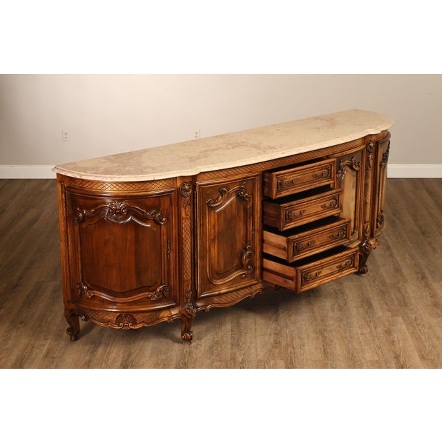 Mid 20th Century French Louis XV Style 106" Long Marble Top Walnut Sideboard For Sale - Image 5 of 18