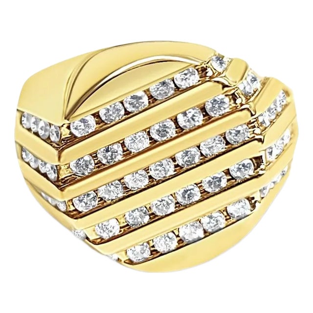 Five Row Diamond Diagonal Mens Band 1.03cttw 14k Yellow Gold, Size 8.5 For Sale