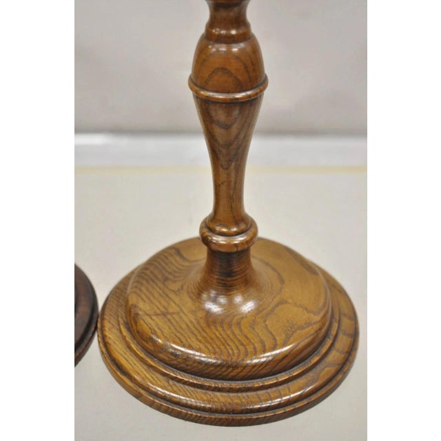 Vintage Italian Renaissance Jacobean Turn Carved Oak Wood 18.5" Candlestick Pair For Sale In Philadelphia - Image 6 of 10