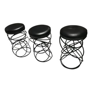 1970s Mid-Century Modern Iron & Vinyl Bar Stools - Set of 3 For Sale