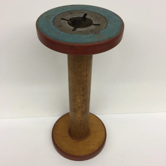 Brown Antique Wooden Spool Artifact For Sale - Image 8 of 11