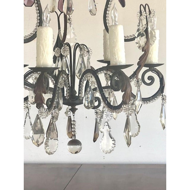 Metal French Crystal Beaded Chandelier C. 1900's For Sale - Image 7 of 12