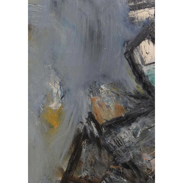 Wood Vintage Abstract Jim Dine Style "Torso" Painting Framed Signed Blues, Grays, Green, Orange, Black For Sale - Image 7 of 8