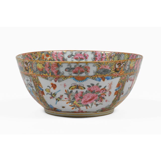 Mid 19th Century 19th Century Chinese Export Rose Medallion Punch Bowl For Sale - Image 5 of 11
